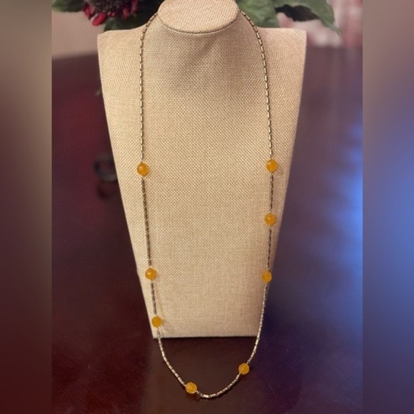 VTG J. Crew Long Bead Necklace Gold Tone Yellow Beads # 239 - Picture 1 of 8